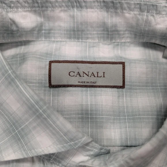 Canali Shirt Mens XL Green Check Cotton Ombre Sport Button Up Long Sleeve Office - Picture 3 of 7